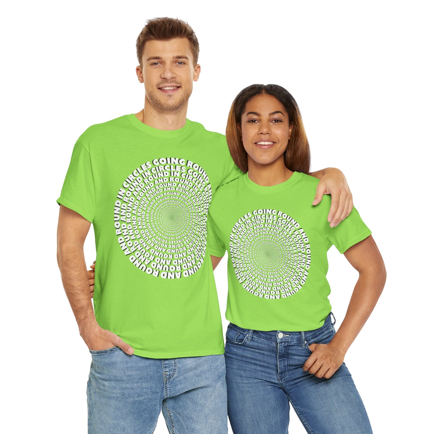 GOING ROUND AND ROUND AND ROUND IN CIRCLES Unisex Heavy Cotton Tee
