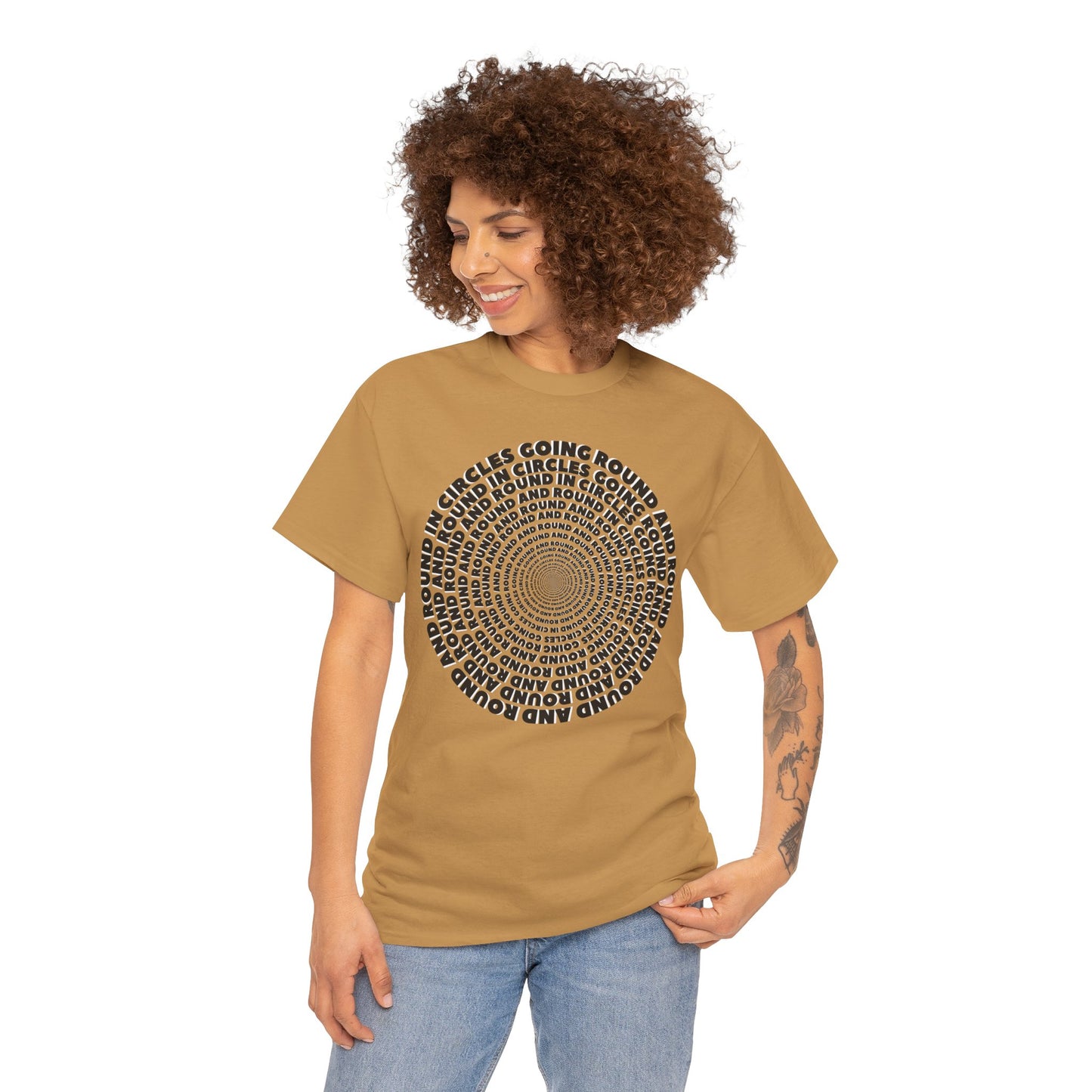 GOING ROUND AND ROUND AND ROUND IN CIRCLES Unisex Heavy Cotton Tee