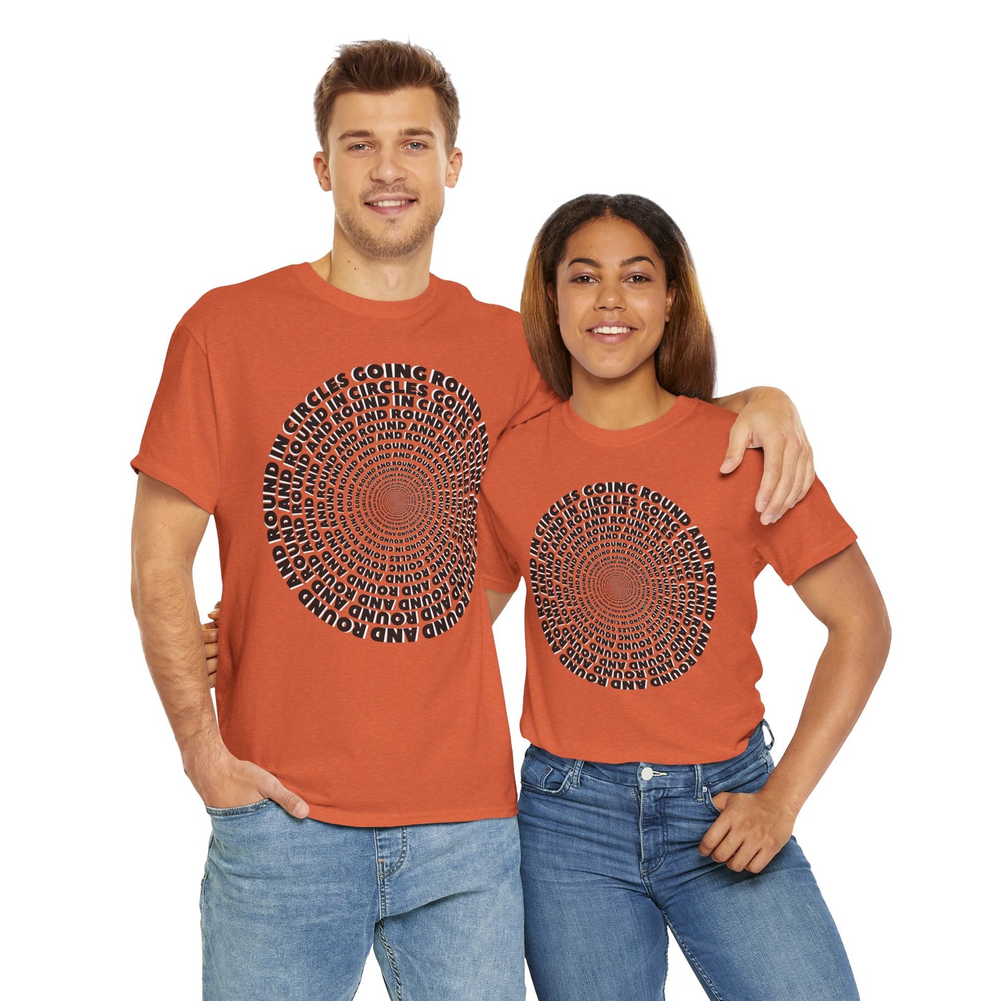 GOING ROUND AND ROUND AND ROUND IN CIRCLES Unisex Heavy Cotton Tee