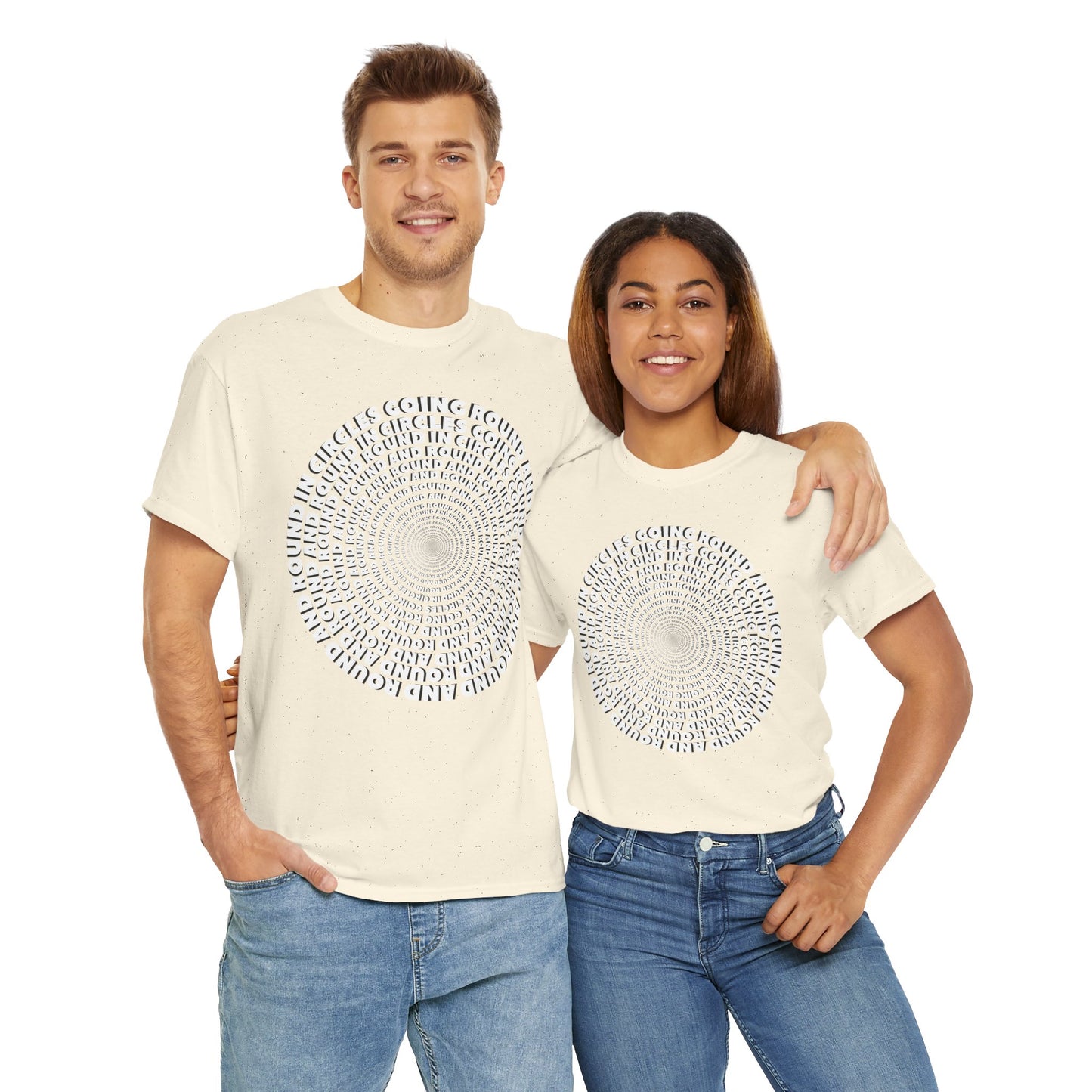 GOING ROUND AND ROUND AND ROUND IN CIRCLES Unisex Heavy Cotton Tee