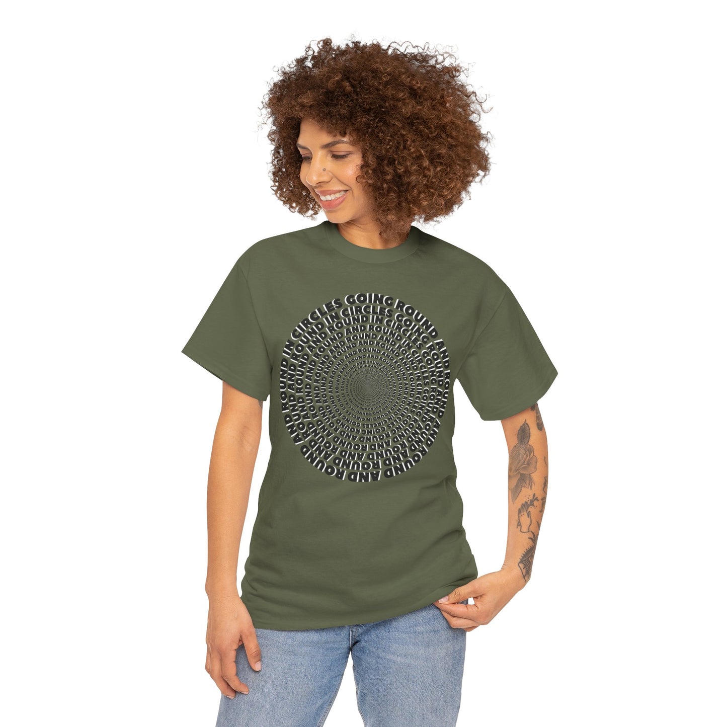 GOING ROUND AND ROUND AND ROUND IN CIRCLES Unisex Heavy Cotton Tee
